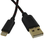 Sync & charge USB cable for iPhone 5 iPad 4 mini 8 pin braided 1.2M replacement - Black & Red | KeKe