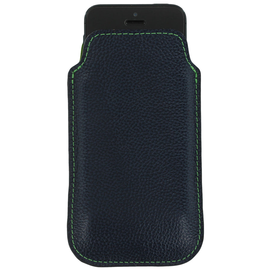Real leather slip case for iPhone SE 5 5s Made In England - Navy & Green | ZedLabz