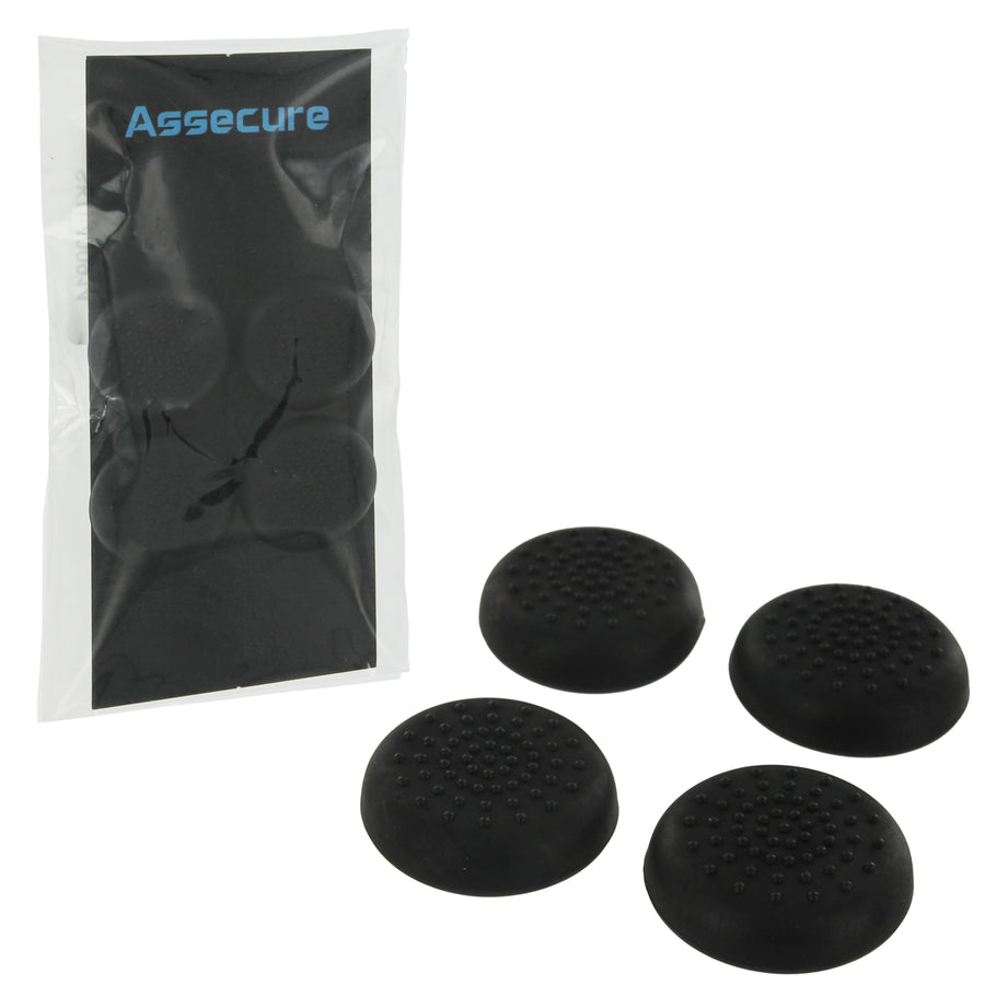 Assecure TPU protective analogue thumb grip stick caps for Sony PS4 controllers [Playstation 4] - 4 pk - black