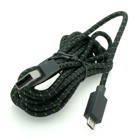 Braided charging cable for Microsoft Xbox One Elite controller USB to Micro 2.7m compatible replacement - Black & Green | ZedLabz
