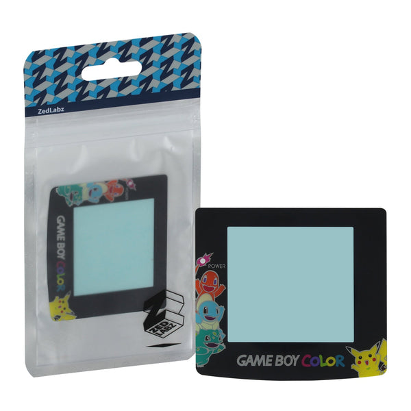 ZedLabz Pokemon edition replacement screen lens plastic cover with Pikachu Charmander Bulbasaur Squirtle for Nintendo Game Boy Color