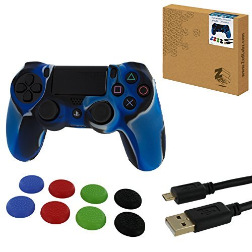 ZedLabz protect & play kit for PS4 inc silicone cover, thumb grips & 3m charging cable - camo blue - 3