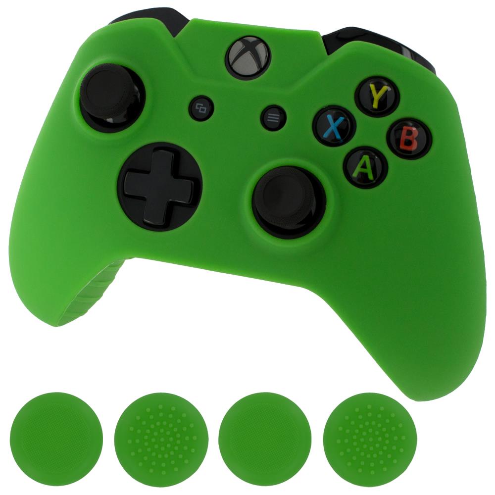 ZedLabz silicone rubber skin grip cover & thumb grip pack for Xbox One controller - green - 1
