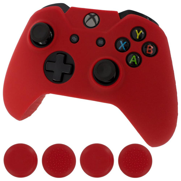 ZedLabz silicone rubber skin grip cover & thumb grip pack for Xbox One controller - red