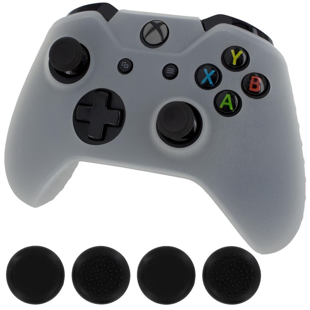 ZedLabz silicone rubber skin grip cover & thumb grip pack for Xbox One controller - semi clear - 1