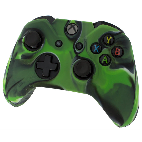 ZedLabz soft silicone rubber skin grip cover for Xbox One controller with ribbed handle - camo green
