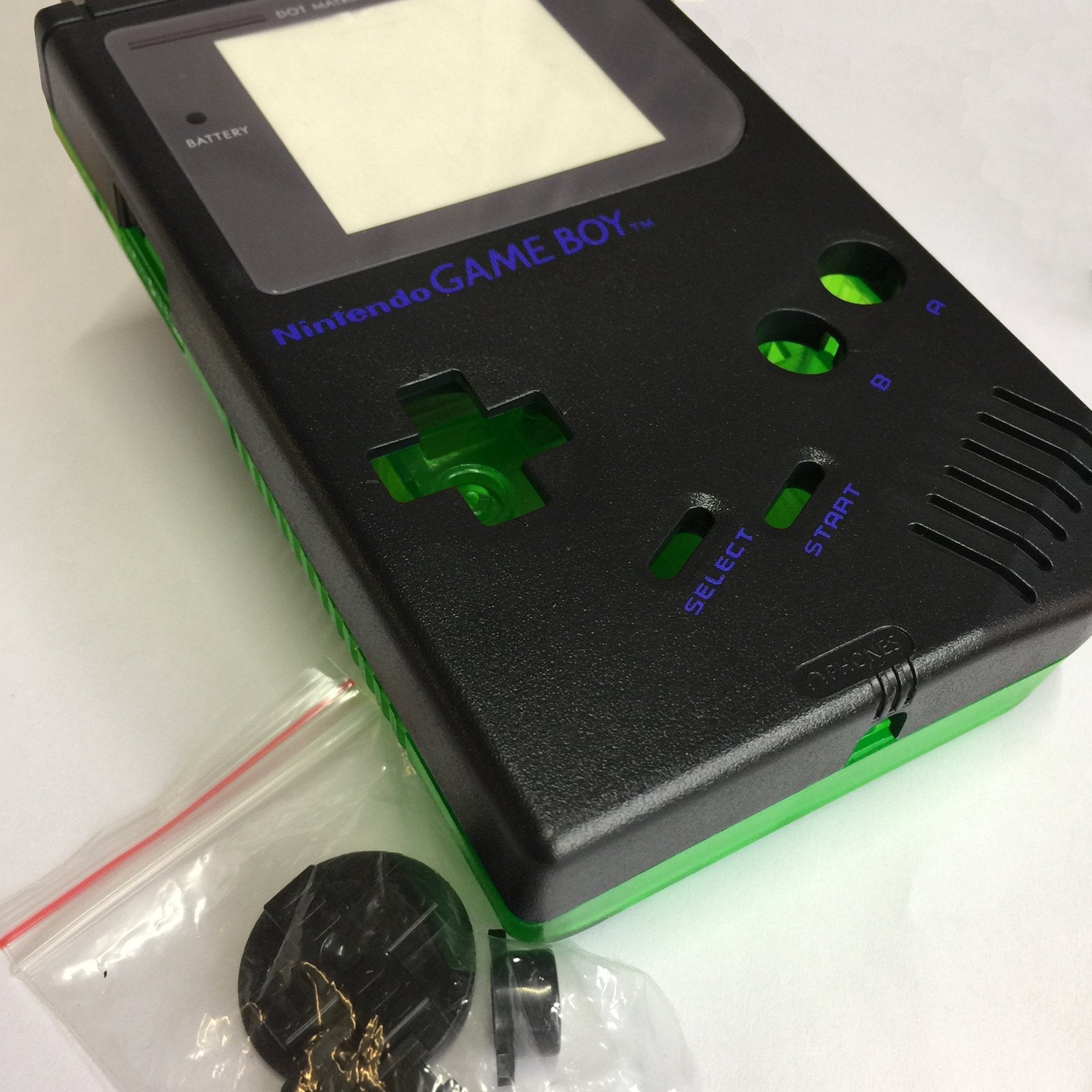 ZedLabz two tone replacement housing shell case mod kit for Nintendo Game Boy DMG - 01 - black & clear green - 2