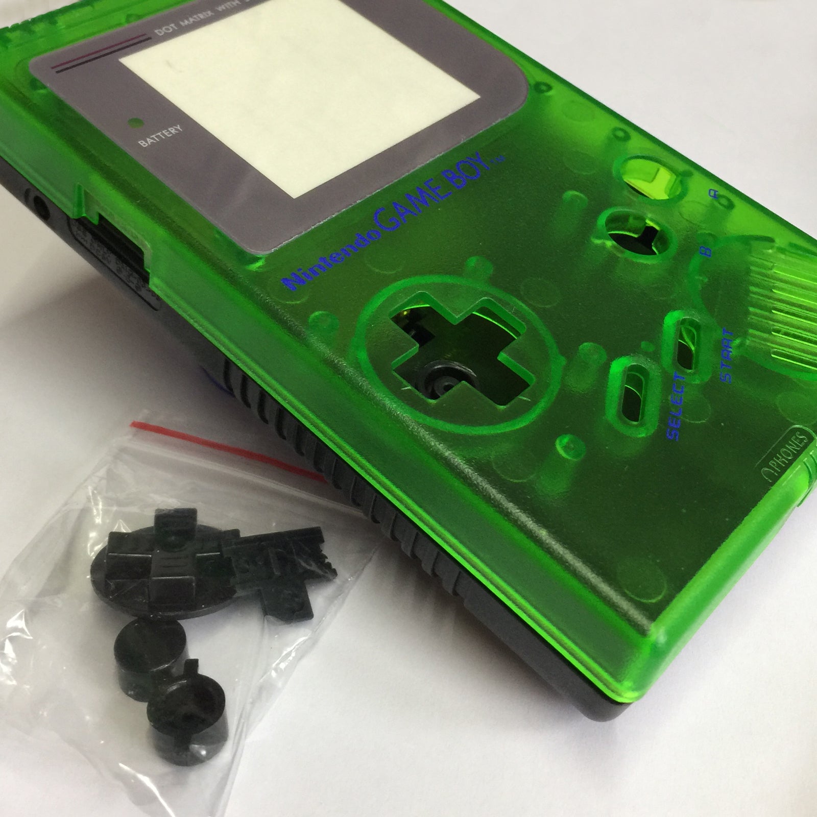 ZedLabz two tone replacement housing shell case mod kit for Nintendo Game Boy DMG - 01 - clear green & black - 1