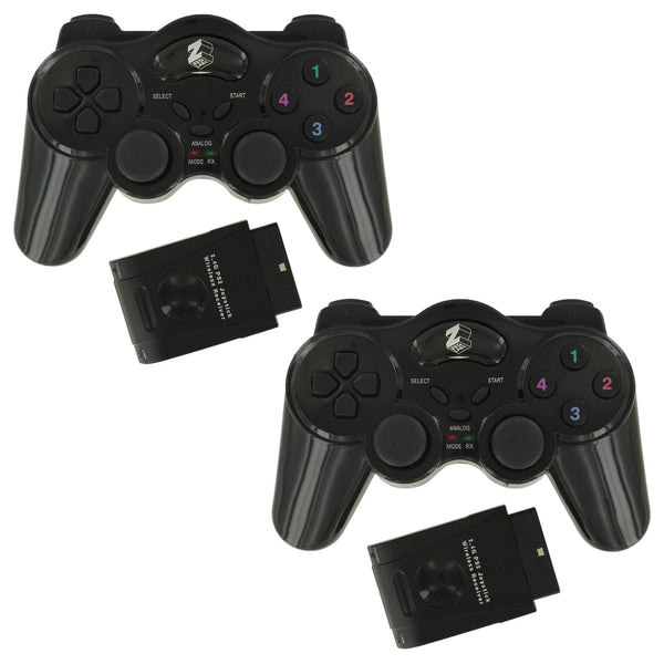 ZedLabz wireless RF double shock vibration controller for Sony PlayStation 2 PS2 - 2pk black