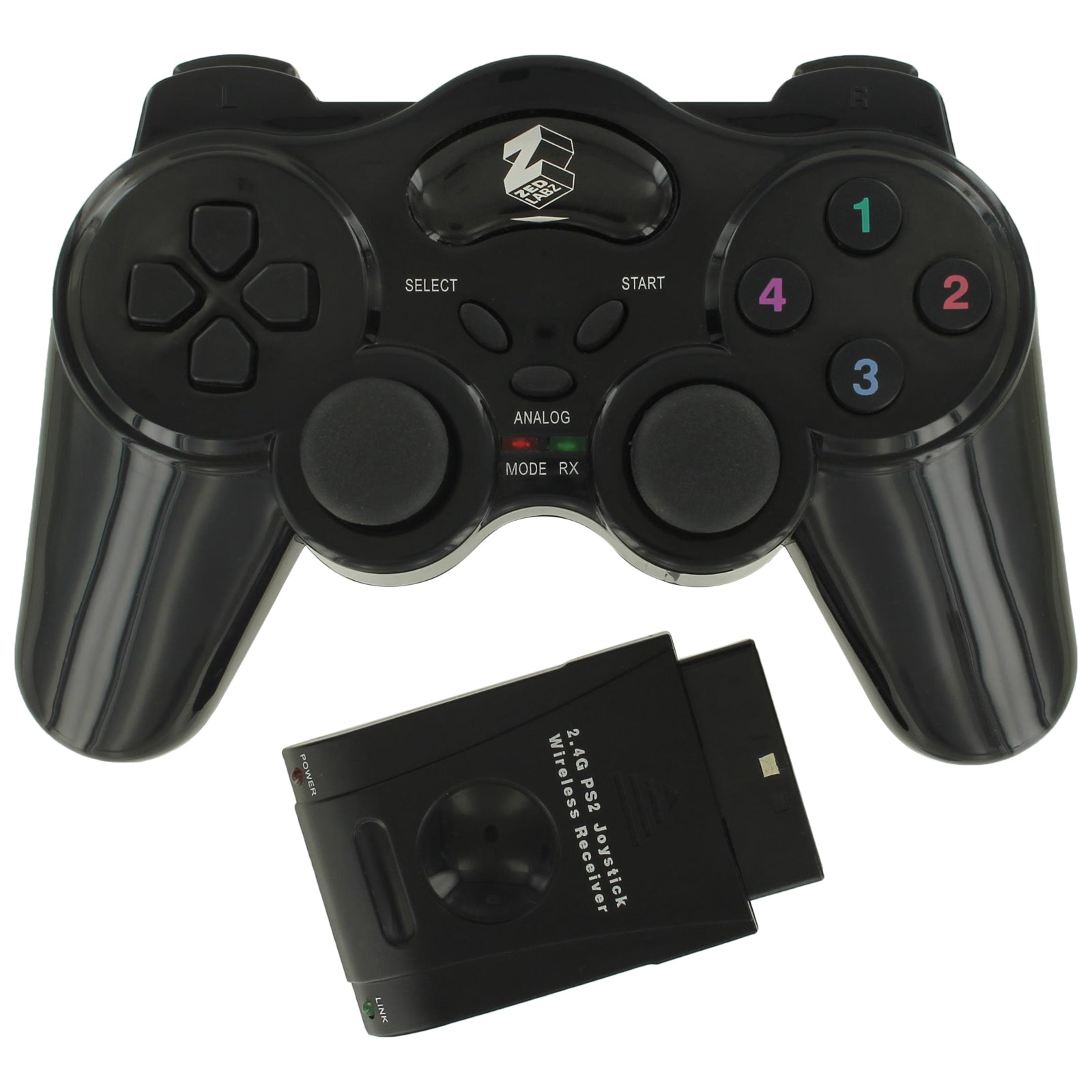 ZedLabz wireless RF double shock vibration controller for Sony PlayStation 2 PS2 - black - 1