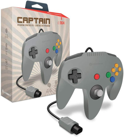 Captain Premium wired controller for Nintendo 64 N64 console - Grey | Hyperkin