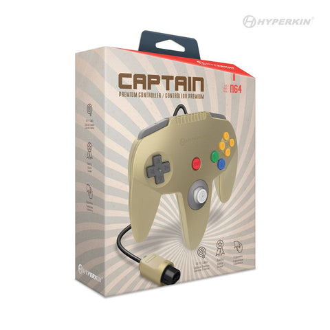 Captain Premium wired controller for Nintendo 64 N64 console - Gold | Hyperkin