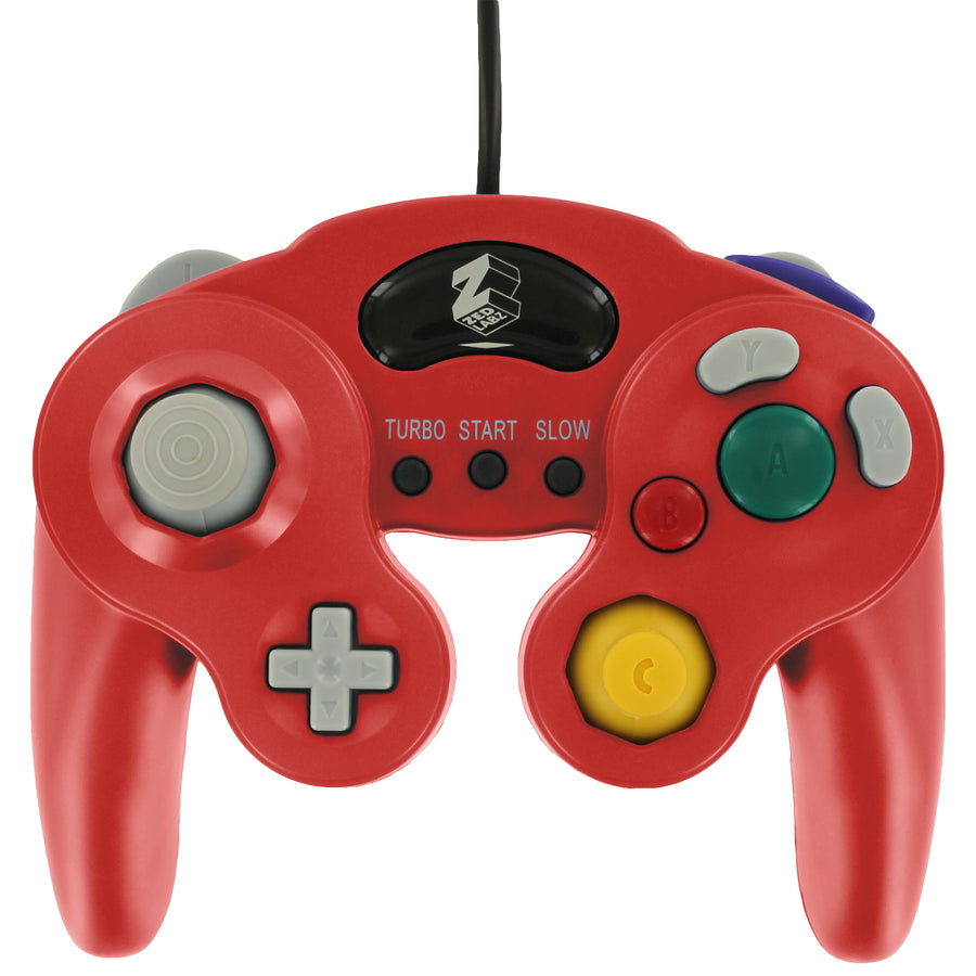 Wired controller for Nintendo GameCube GC vibration gamepad with turbo function in Mario style red | ZedLabz
