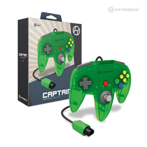 Captain Premium wired controller for Nintendo 64 N64 console - Lime green | Hyperkin