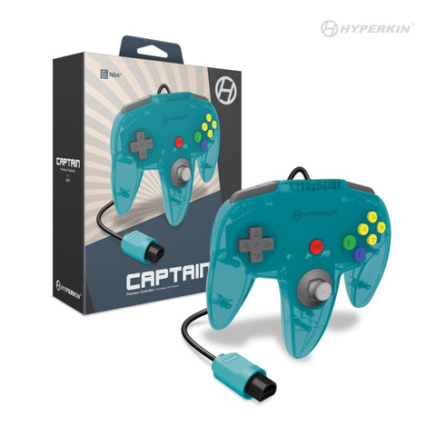 Captain Premium wired controller for Nintendo 64 N64 console - Turquoise | Hyperkin