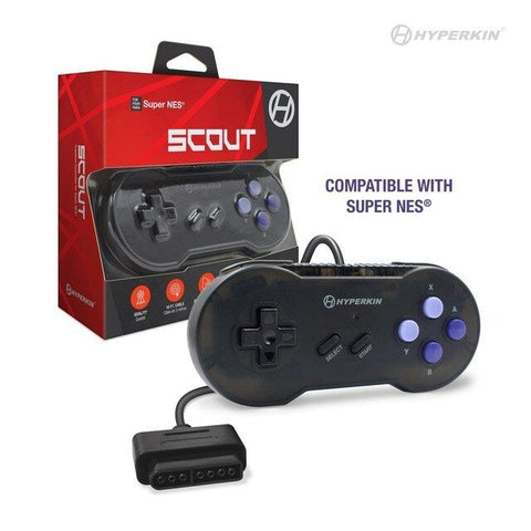 Scout Premium wired controller for SNES Super Nintendo console - Black | Hyperkin