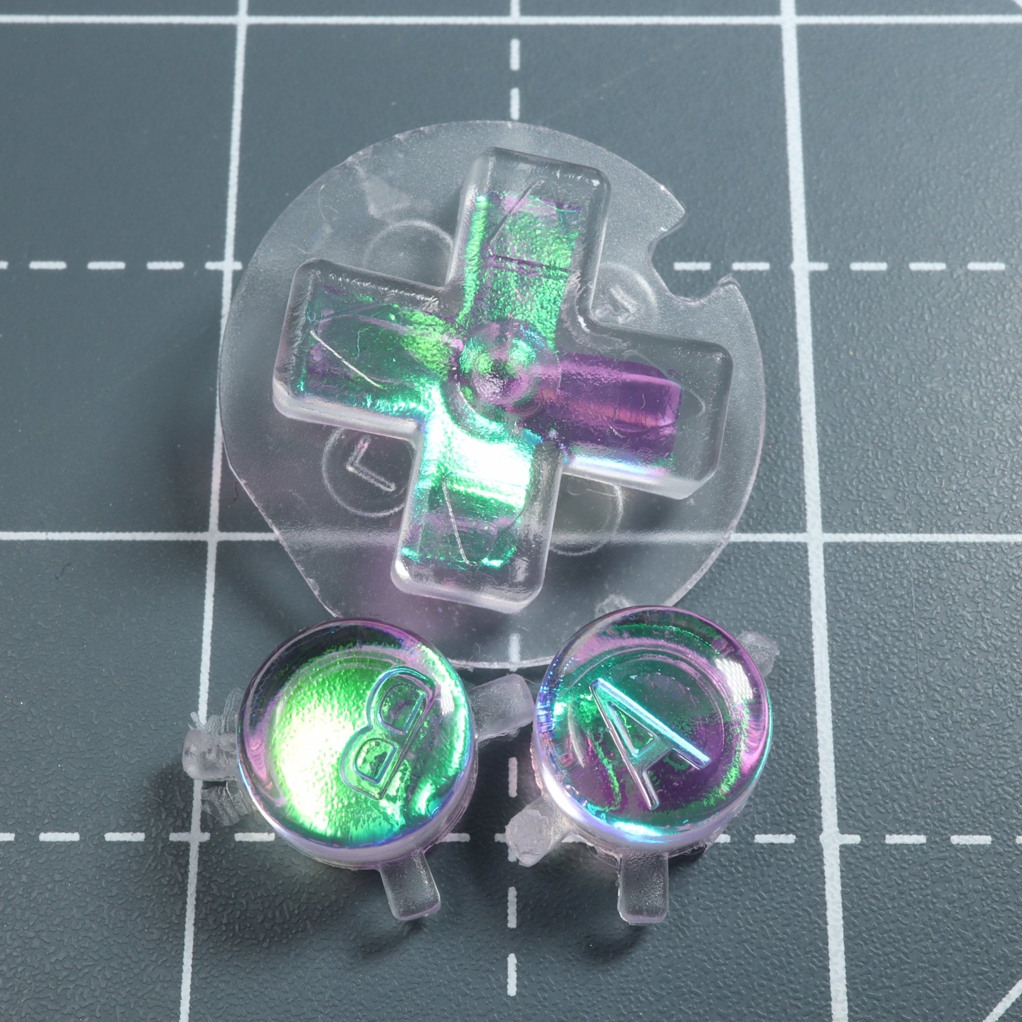 Hand cast custom resin buttons for Nintendo Game Boy Color - Cool Opal | Lab Fifteen Co - 1