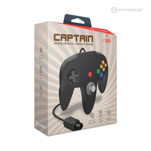 Captain Premium wired controller for Nintendo 64 N64 console - Black | Hyperkin