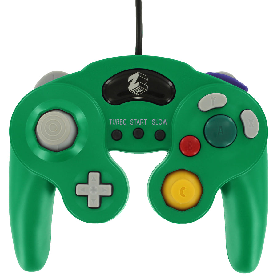 Wired controller for Nintendo GameCube GC vibration gamepad with turbo function in Luigi style green | ZedLabz