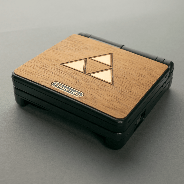 Real wood veneer kit for Nintendo Game Boy Advance SP handheld console - Zelda Triforce Edition self adhesive | Rose Colored Gaming