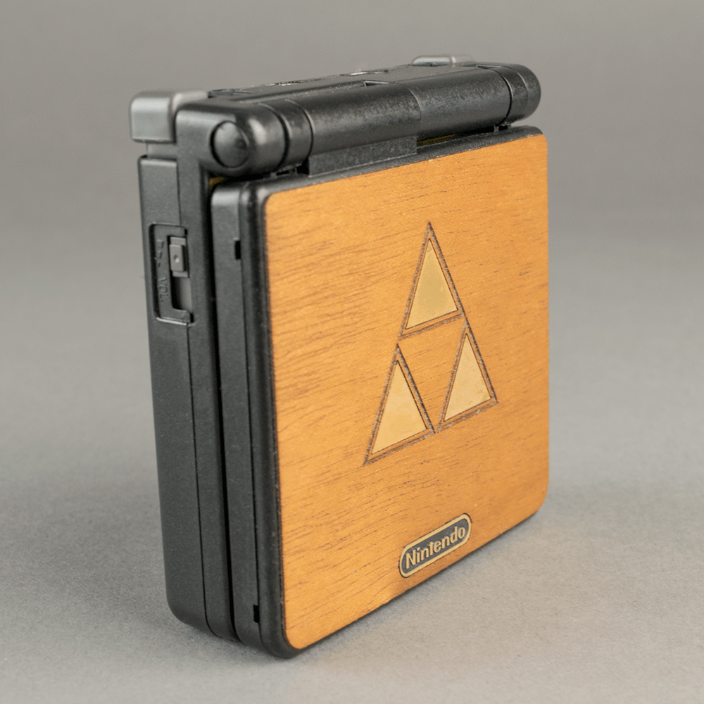 Real wood veneer kit for Nintendo Game Boy Advance SP handheld console - Zelda Triforce Edition self adhesive | Rose Colored Gaming - 3