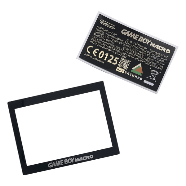 Screen lens GLASS for Game Boy Macro console & Holographic reproduction sticker - Black | Obirux
