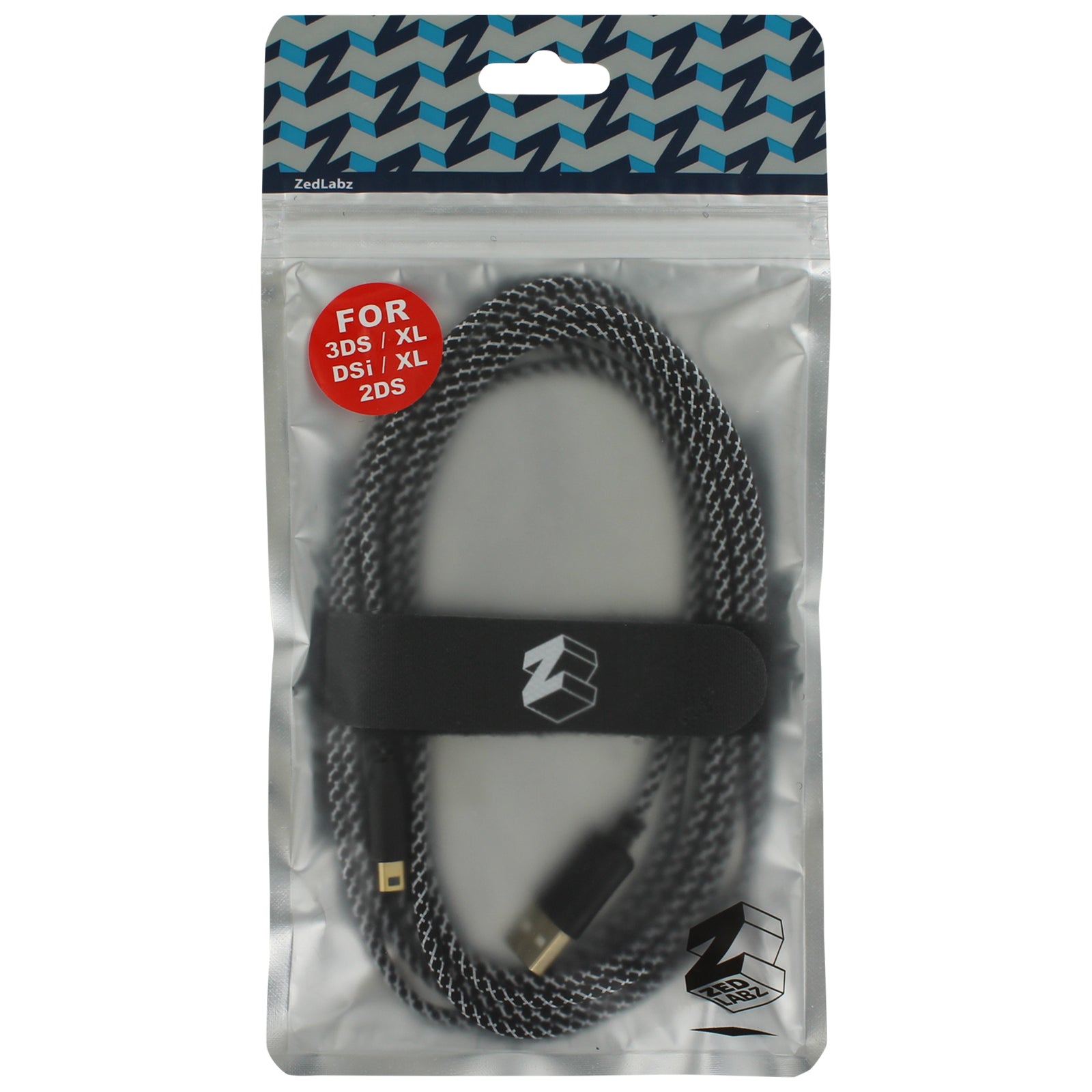 USB charging cable for Nintendo 3DS, 2DS & DSi console 3M braided gold plated extra long play & charge lead with velcro tidy | ZedLabz Ultra - 4