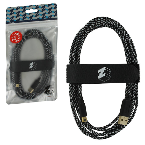 USB charging cable for Nintendo 3DS, 2DS & DSi console 3M braided gold plated extra long play & charge lead with velcro tidy | ZedLabz Ultra